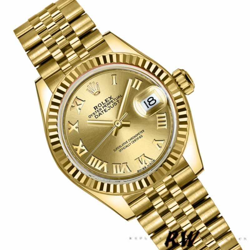 Rolex Datejust 279178 Champagne Roman Dial Yellow Gold 28mm Lady Replica Watch