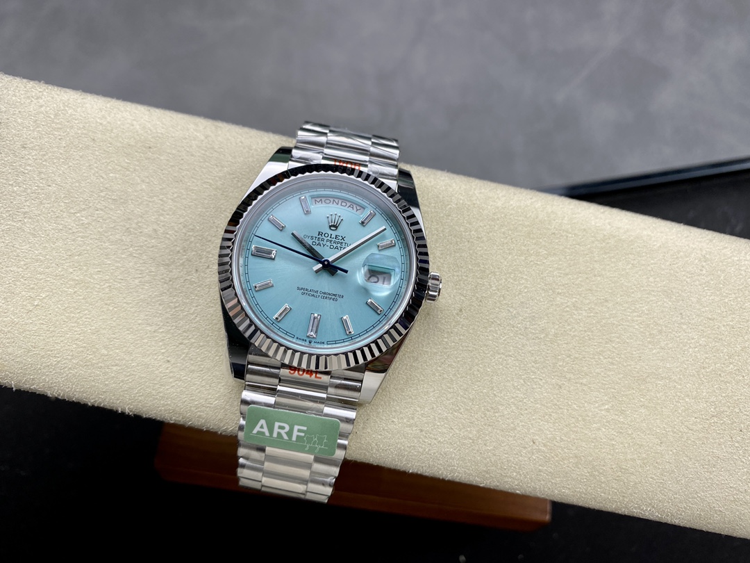 Rolex Day Date 40mm Platinum 228236 Ice Blue Baguette