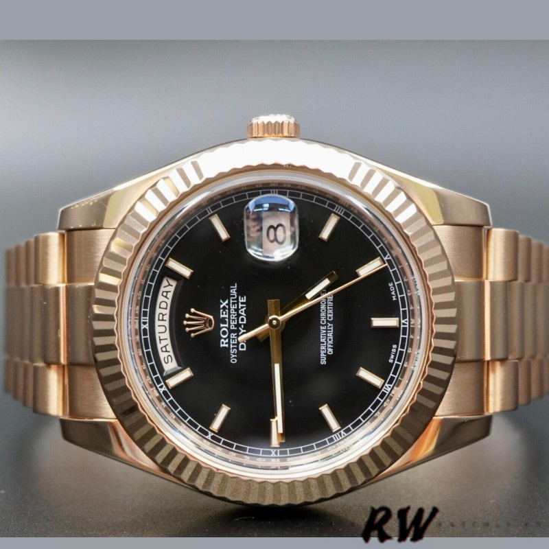 Rolex Day-Date 218235 Black Index Dial Rose Gold 41MM Mens Replica Watch