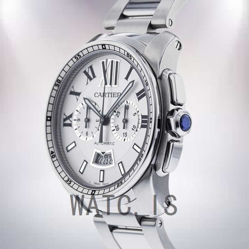 Cartier Calibre 42mm Men's W7100045 Silver White Dial Silver-tone
