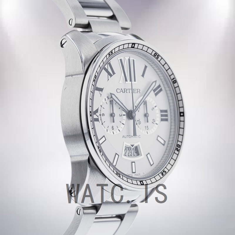 Cartier Calibre 42mm Men's W7100045 Silver White Dial Silver-tone