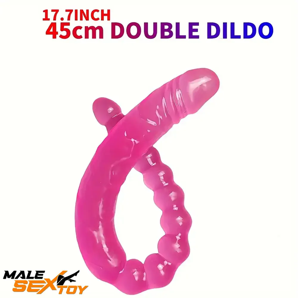 17.72in Extra Long Double Heads Crystal Pink Simulation Anal Dildo | male sex toys
