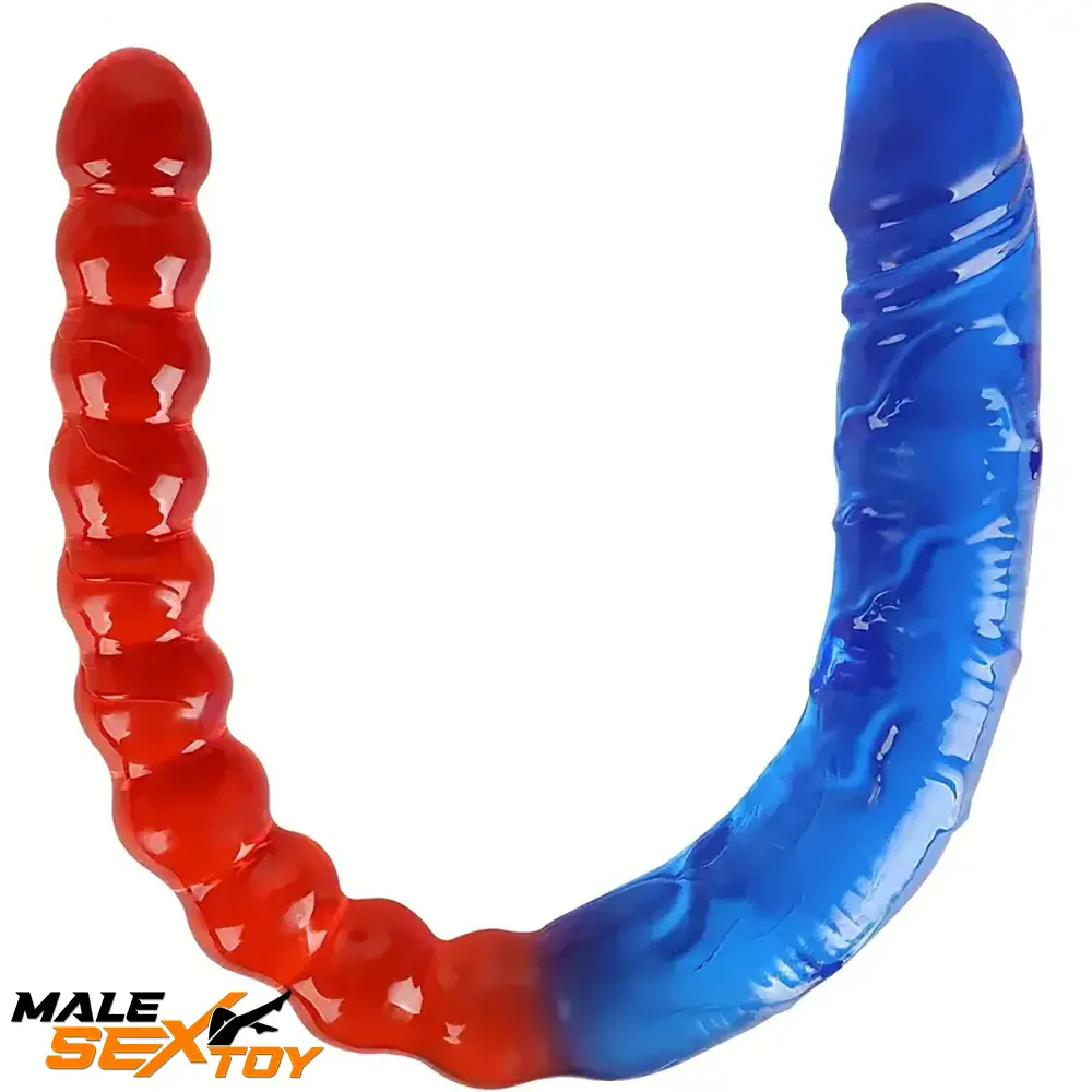 17.72in Real Look Double-headed Dildo Prostate Masturbator With Beads | male sex toys