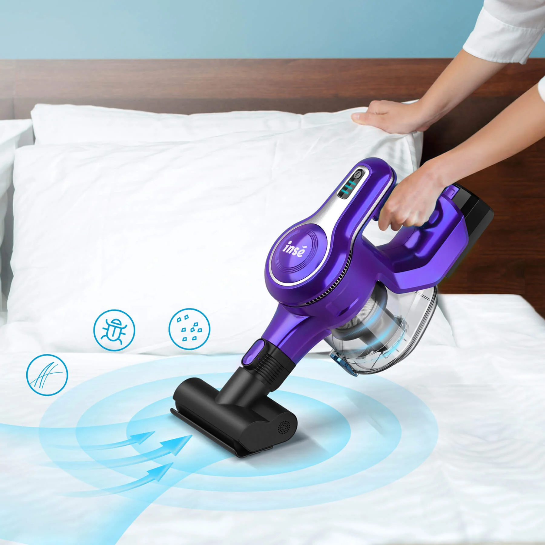 【DE Stock】INSE S6 Akku-Staubsauger -23Kpa Saugleistung für Teppich&Tierhaare | Lila