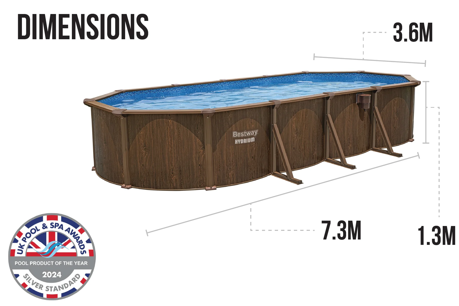 2025 24 Fuß x 52 Zoll Holzoptik Oval Hydrium Stahl Pool-Set für den Aufstellpool