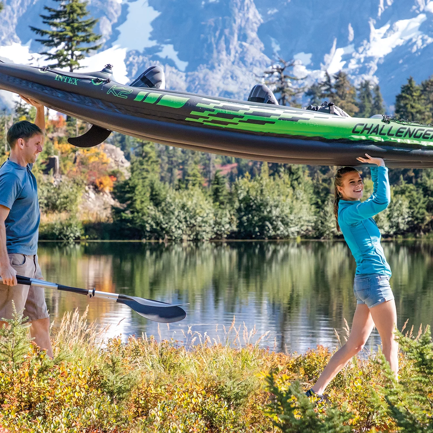 2025 Aufblasbares Kajak Intex Challenger K2 mit Paddeln und Handpumpe