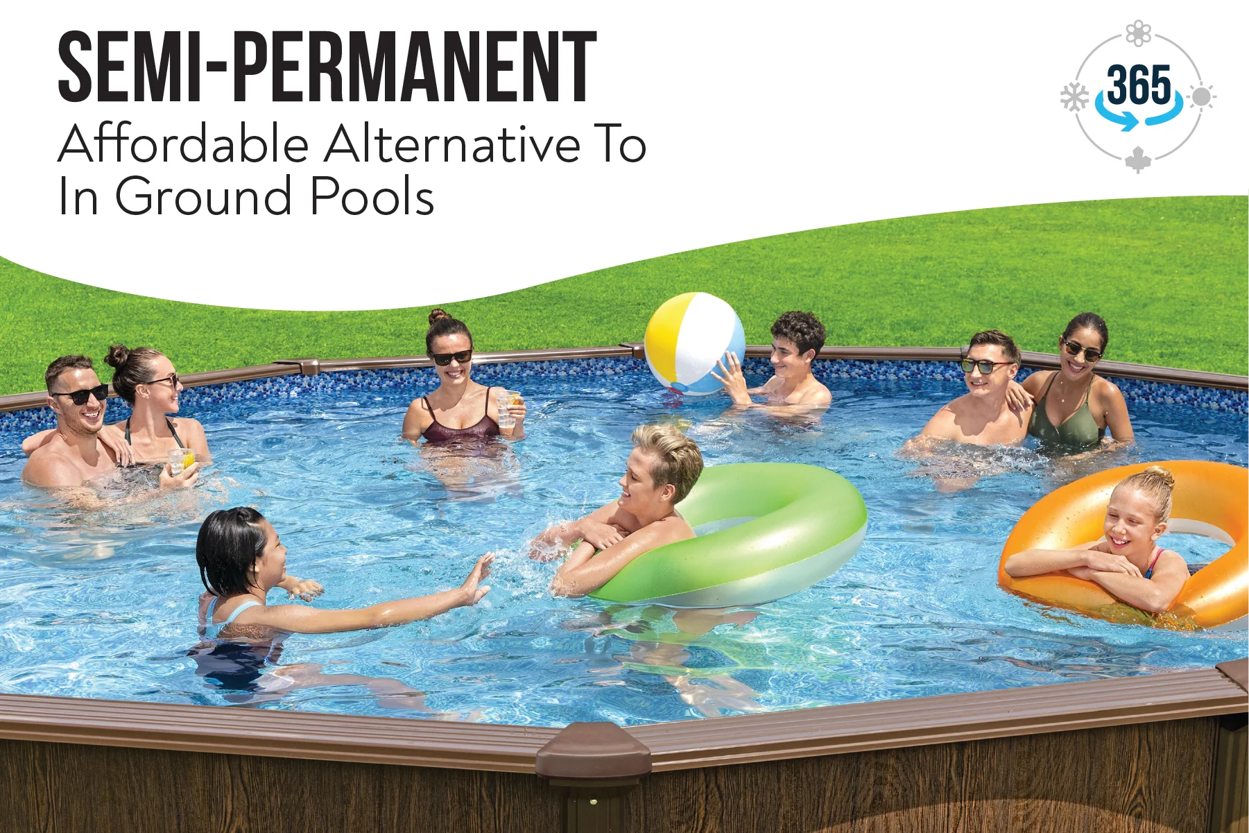 2025 18 Fuß x 52 Zoll Holzoptik Rund Hydrium Stahl Pool-Set für den Aufstellpool