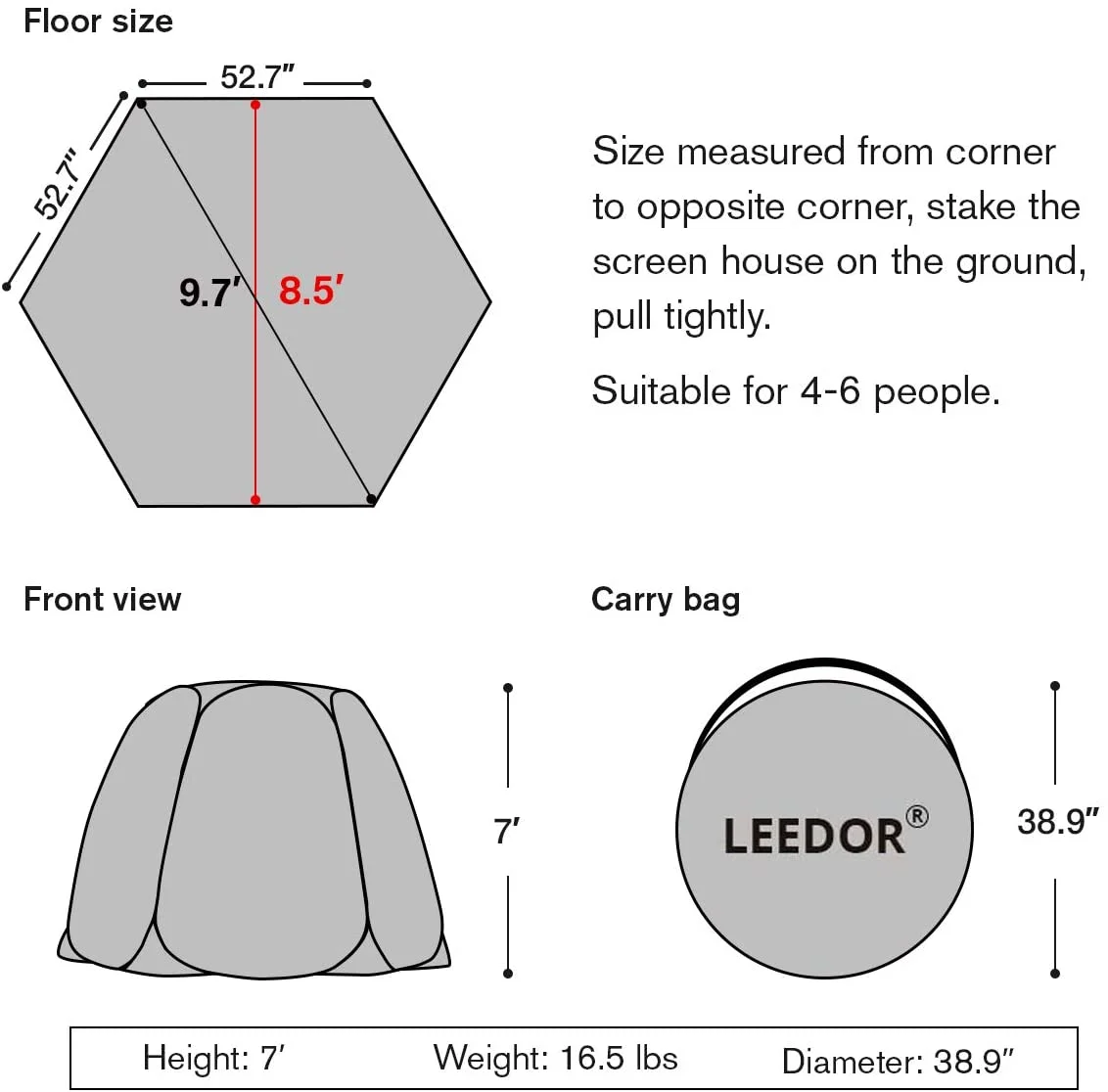 Leedor Instant Shelter mit Moskitonetz, Outdoor Pavillon für Terrasse, Sonnenschutz 10'x10', Grau