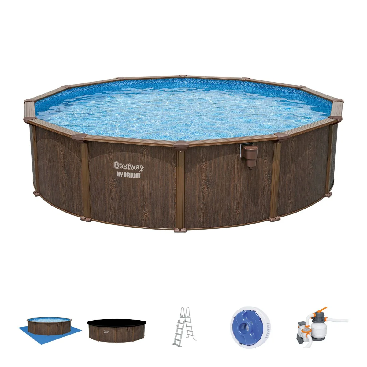 2025 18 Fuß x 52 Zoll Holzoptik Rund Hydrium Stahl Pool-Set für den Aufstellpool