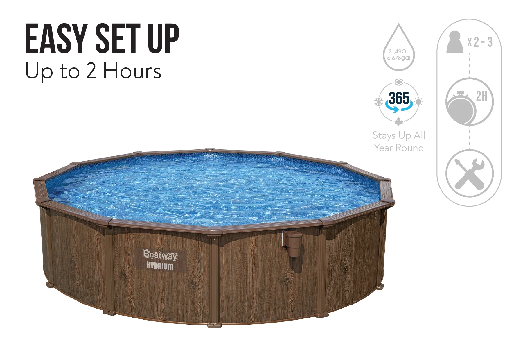2025 18 Fuß x 52 Zoll Holzoptik Rund Hydrium Stahl Pool-Set für den Aufstellpool