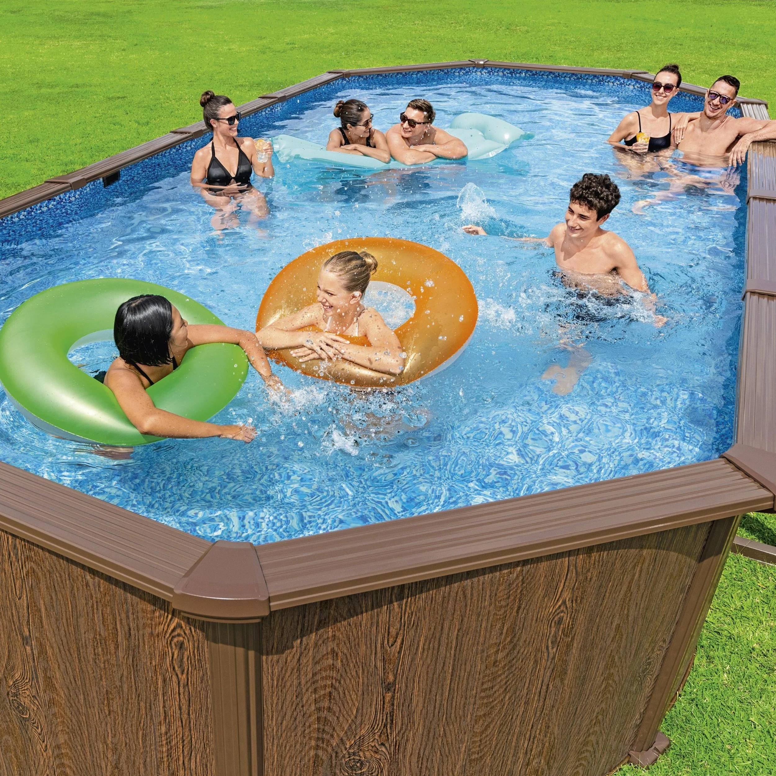 2025 24 Fuß x 52 Zoll Holzoptik Oval Hydrium Stahl Pool-Set für den Aufstellpool