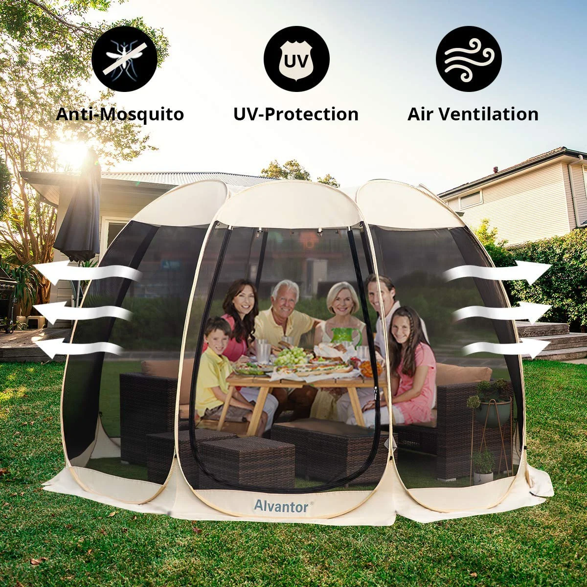 10x10 Mückennetz für Familien-Campingzelt im Freien, ausziehbares Vordach, Pavillon für Restaurants.