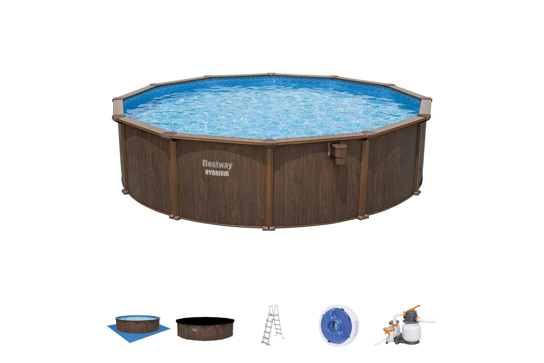 2025 18 Fuß x 52 Zoll Holzoptik Rund Hydrium Stahl Pool-Set für den Aufstellpool