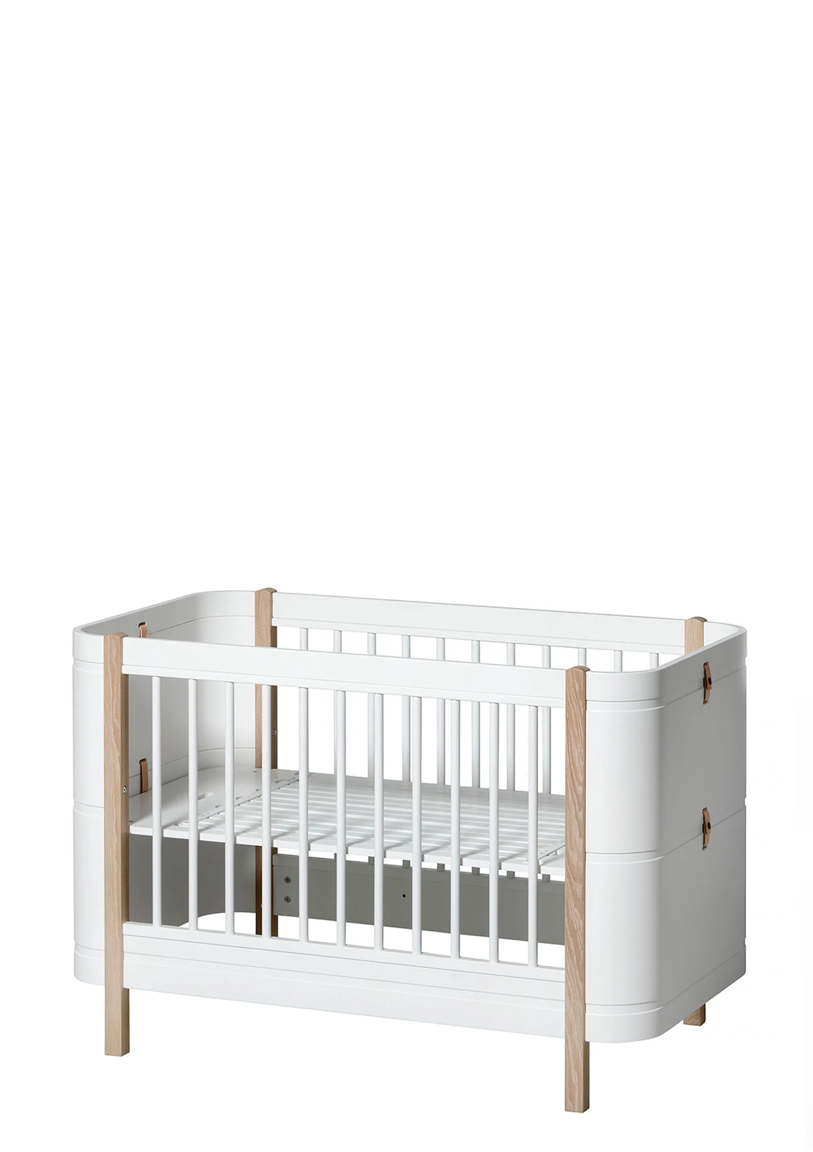 'Wood' Mini+ Babybett Weiss / Eiche 122-162 x 68 cm