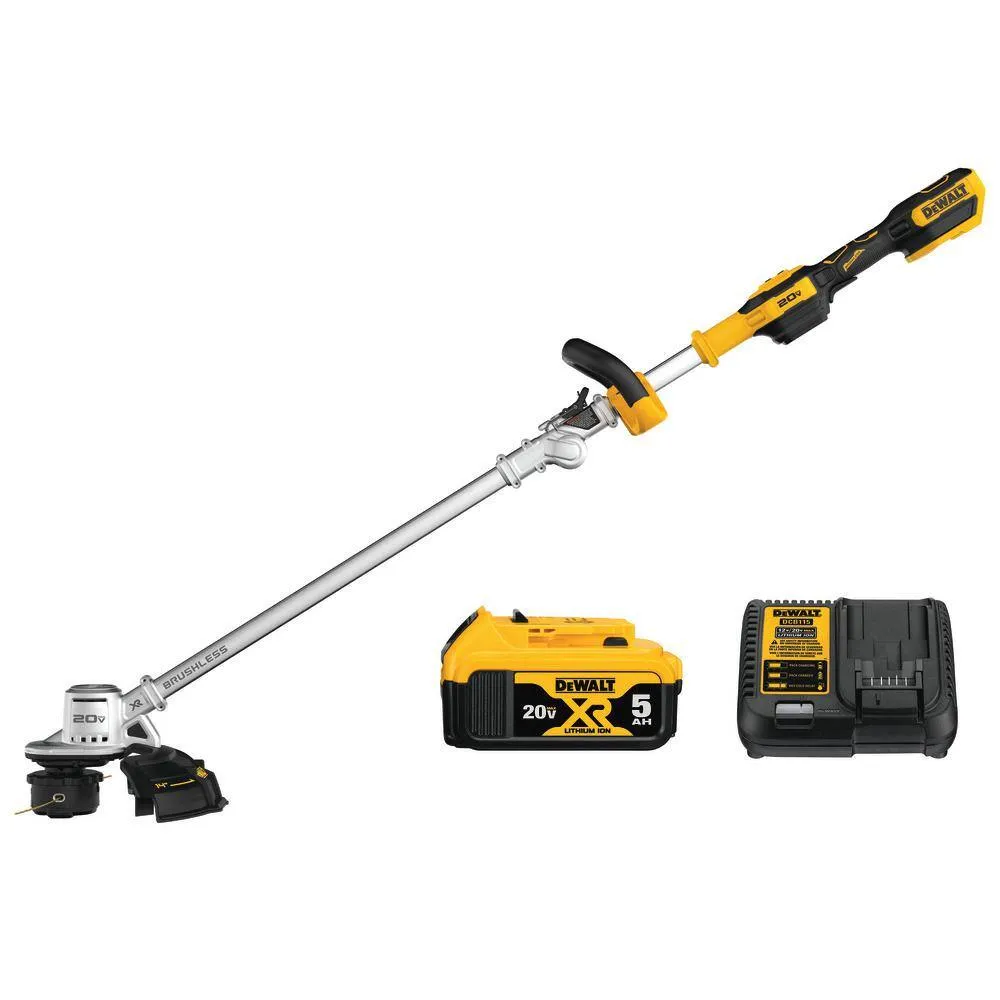 2025 DCST922P1 Kabelloses Bürstenloses 20V MAX Rasentrimmer-Kit mit 5Ah Akku und Ladegerät