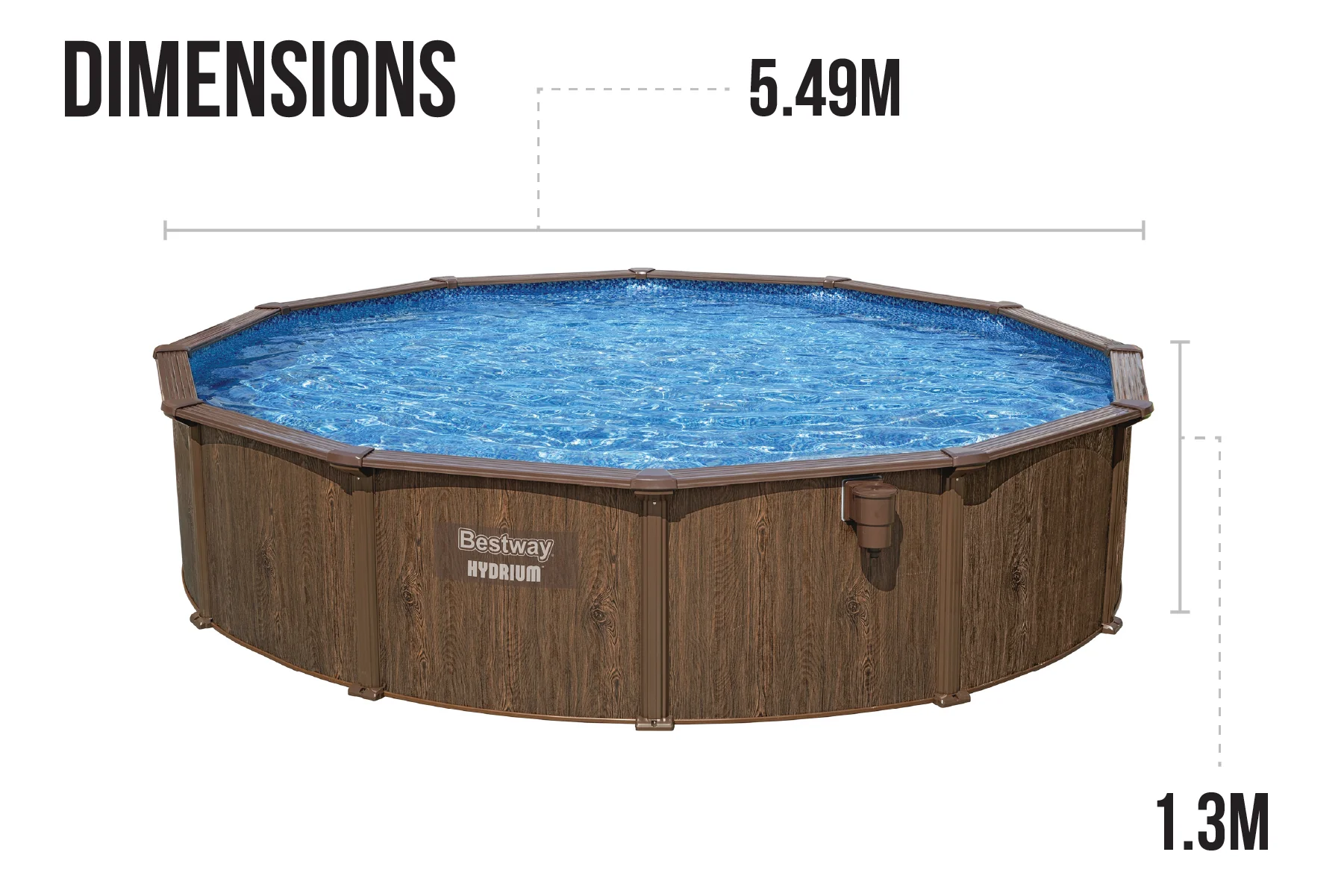 2025 18 Fuß x 52 Zoll Holzoptik Rund Hydrium Stahl Pool-Set für den Aufstellpool