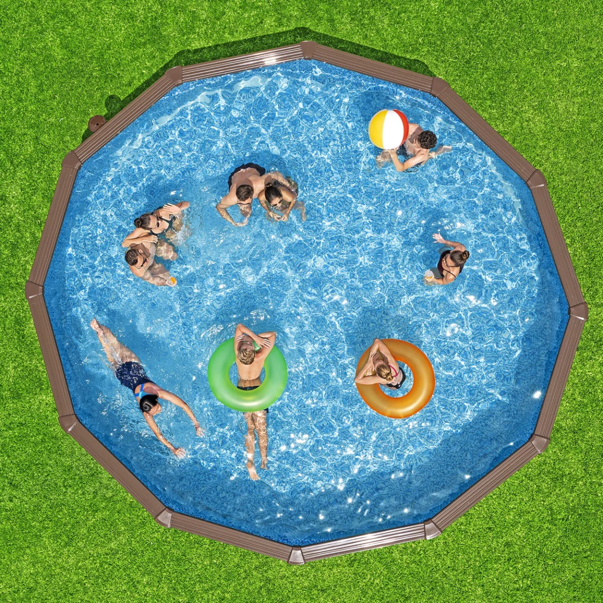 2025 18 Fuß x 52 Zoll Holzoptik Rund Hydrium Stahl Pool-Set für den Aufstellpool