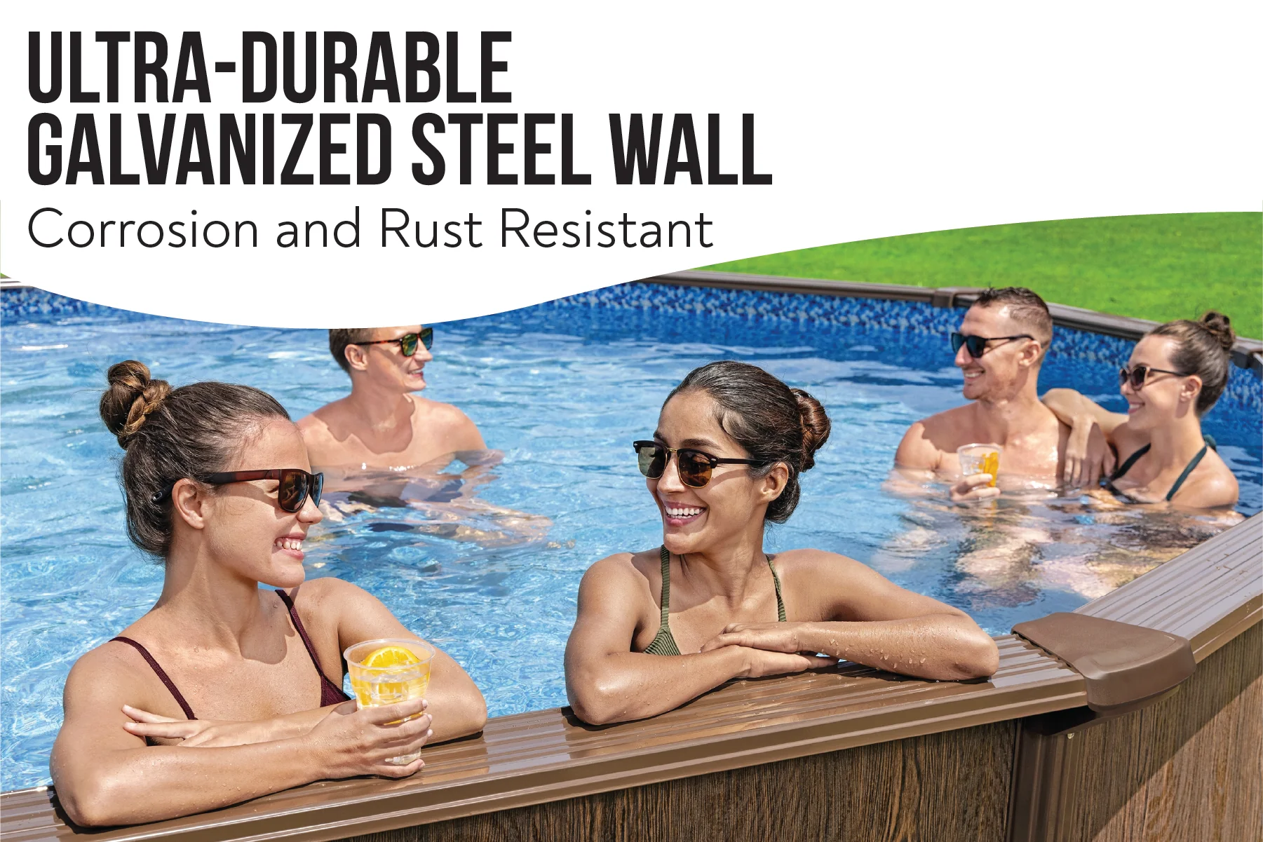 2025 18 Fuß x 52 Zoll Holzoptik Rund Hydrium Stahl Pool-Set für den Aufstellpool