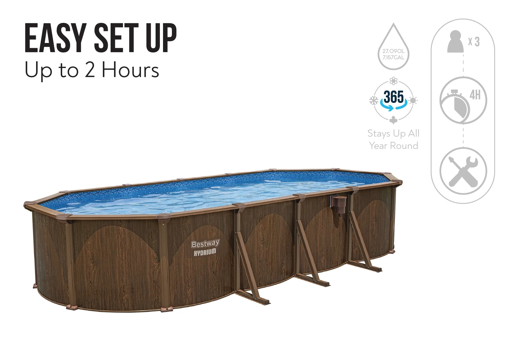 2025 24 Fuß x 52 Zoll Holzoptik Oval Hydrium Stahl Pool-Set für den Aufstellpool