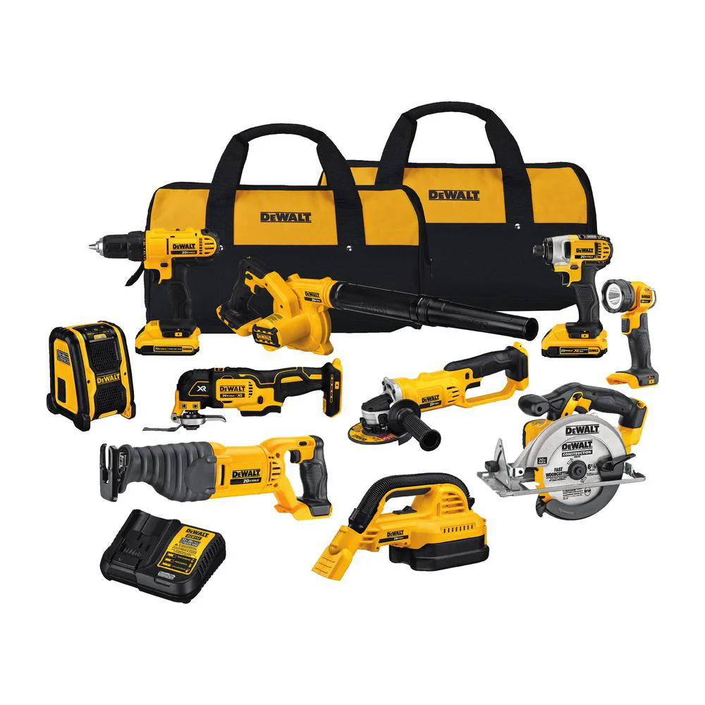 DEWALT 20-Volt Max Akku-Combo-Set (10-Teilig) mit (2) 20-Volt 2.0Ah Akkus, Ladegerät und Tasche