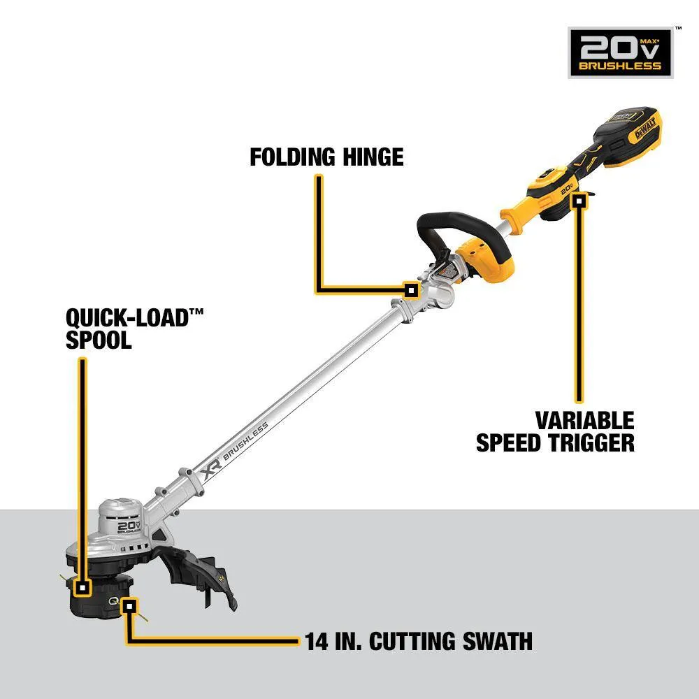 2025 DCST922P1 Kabelloses Bürstenloses 20V MAX Rasentrimmer-Kit mit 5Ah Akku und Ladegerät
