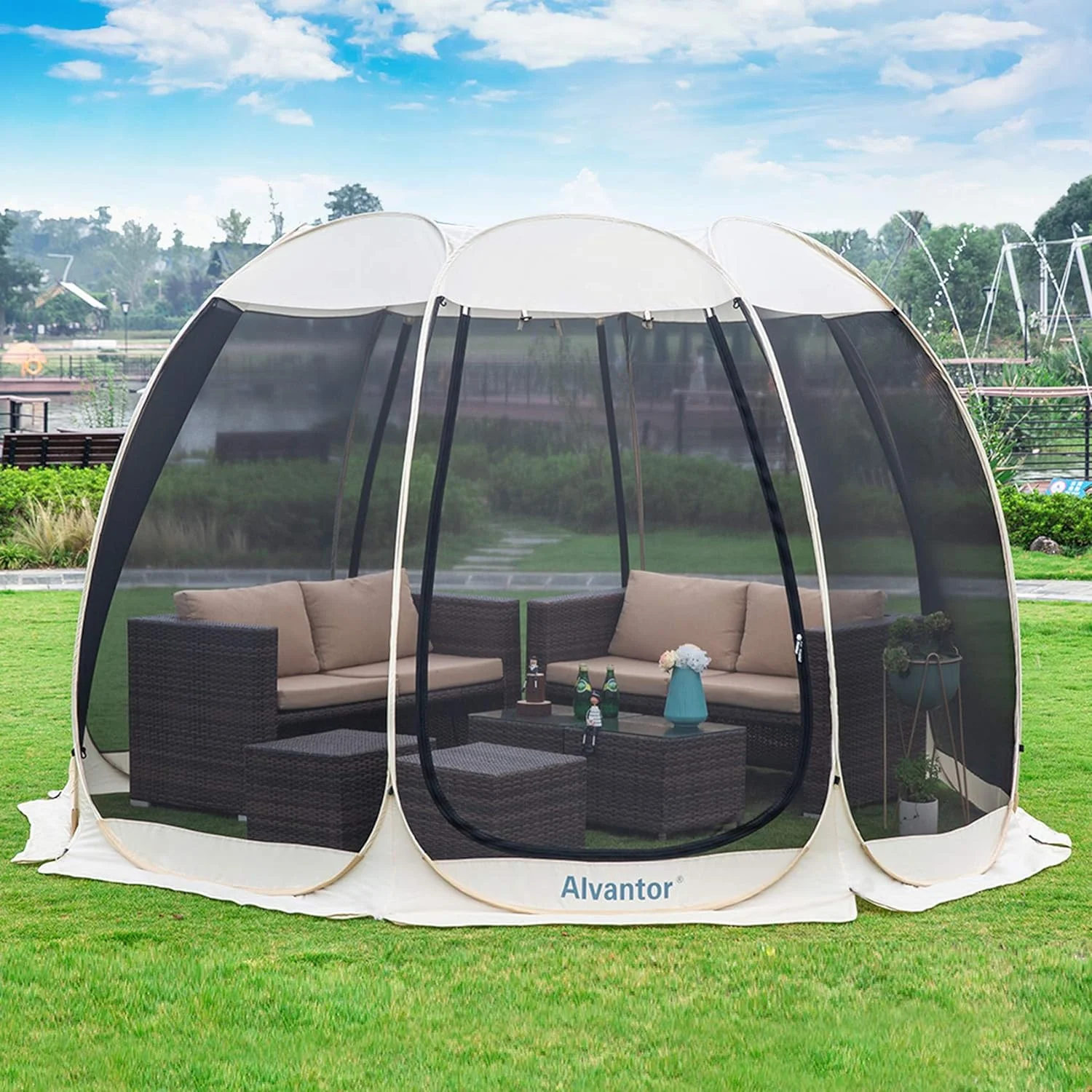 10x10 Mückennetz für Familien-Campingzelt im Freien, ausziehbares Vordach, Pavillon für Restaurants.