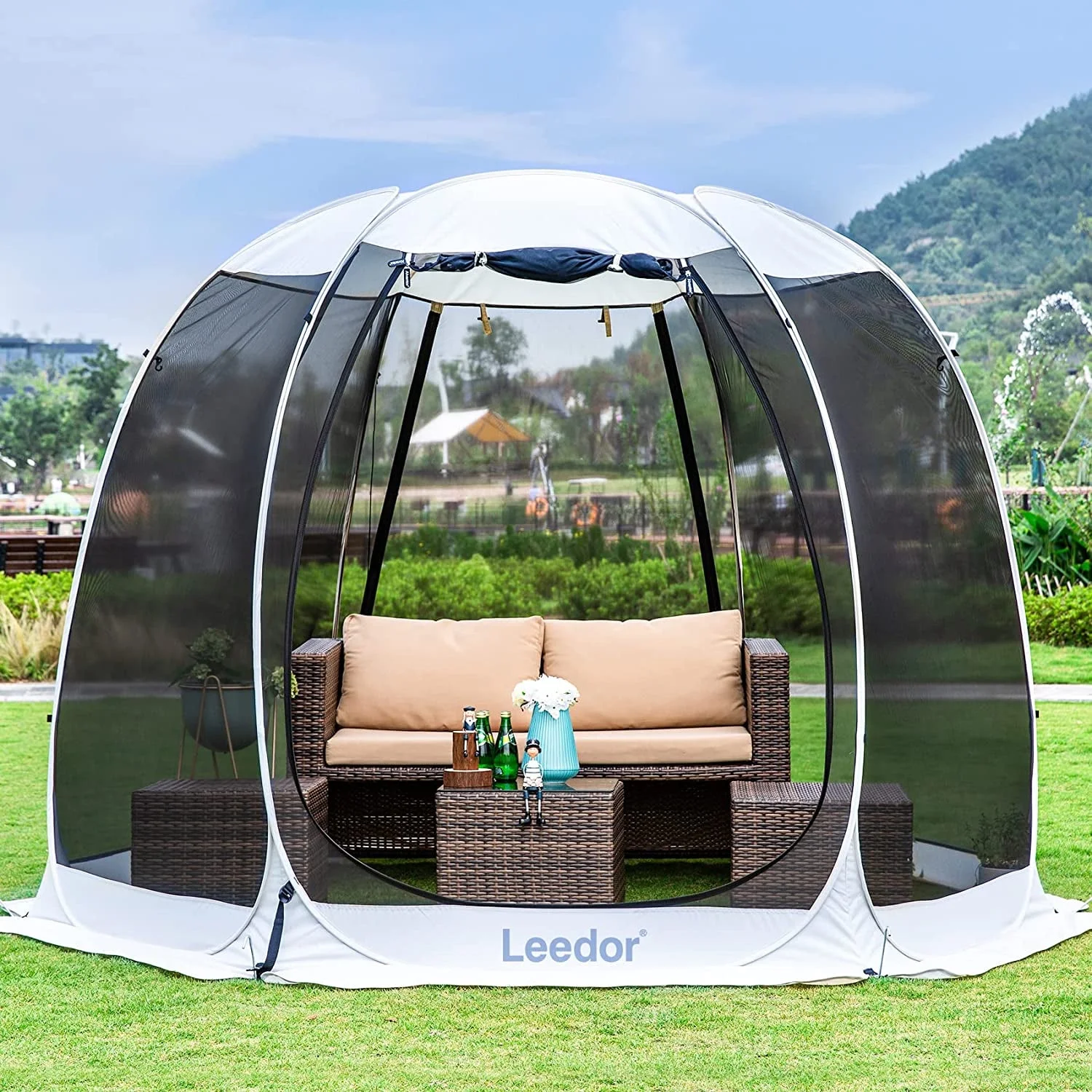 Leedor Instant Shelter mit Moskitonetz, Outdoor Pavillon für Terrasse, Sonnenschutz 10'x10', Grau