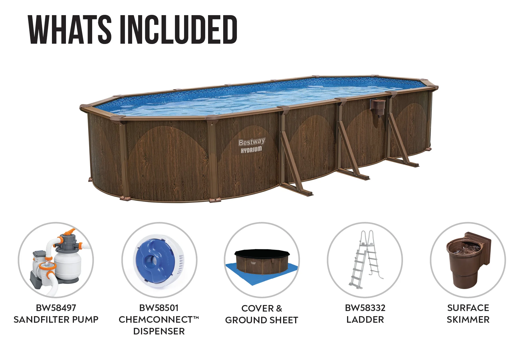 2025 24 Fuß x 52 Zoll Holzoptik Oval Hydrium Stahl Pool-Set für den Aufstellpool