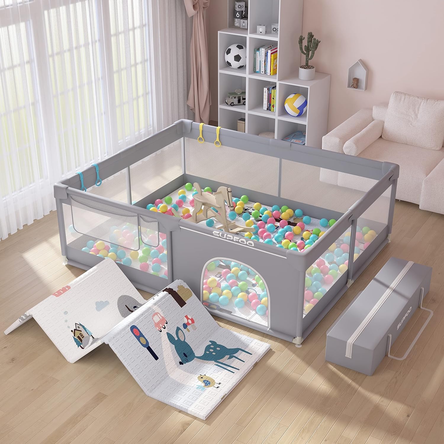 SUPFOO Extra Großes Baby-Spielgehege mit Matte 71