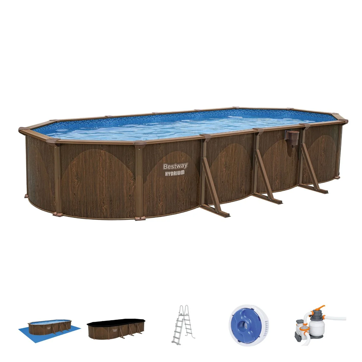 2025 24 Fuß x 52 Zoll Holzoptik Oval Hydrium Stahl Pool-Set für den Aufstellpool