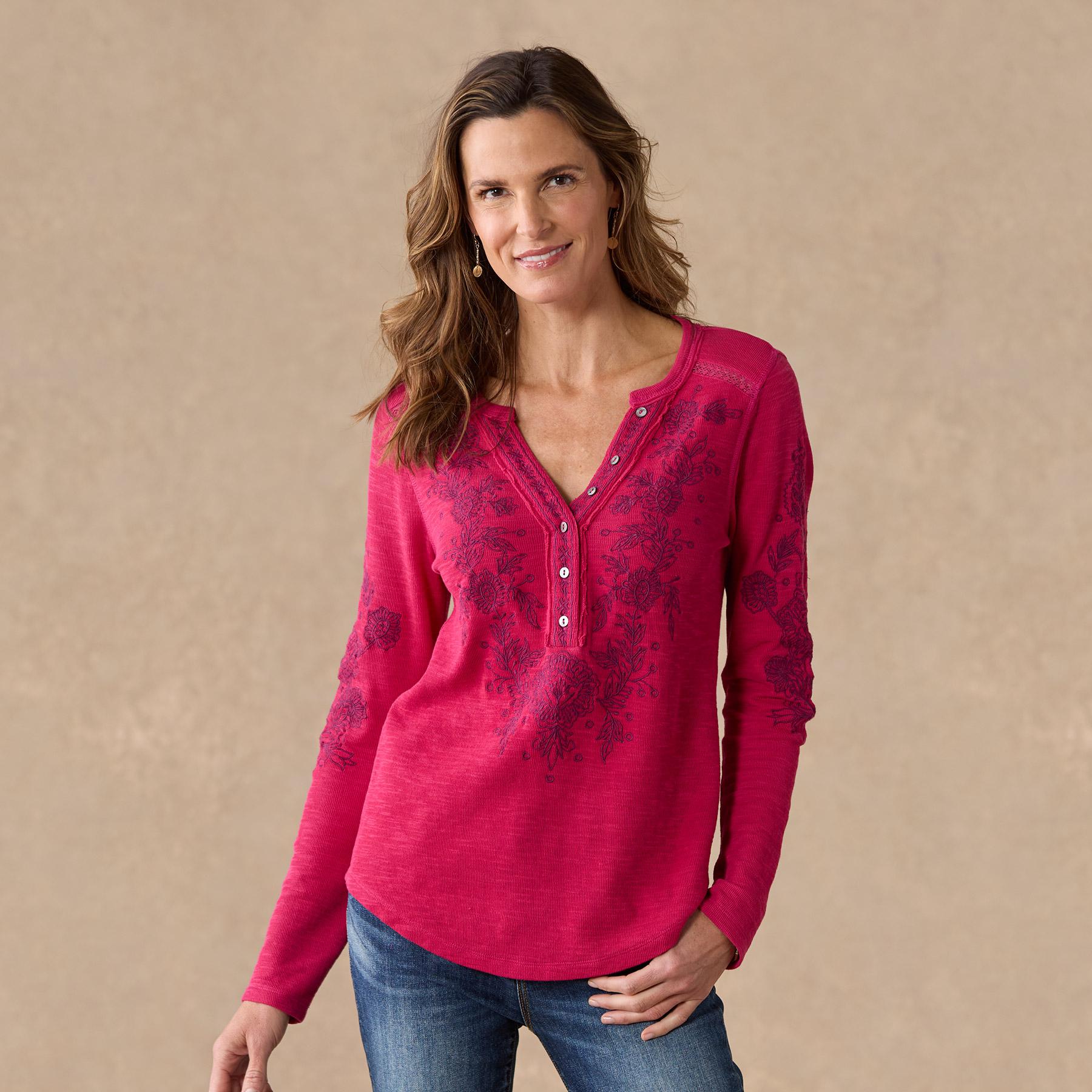Artisan Floral Henley - Sundance Catalog