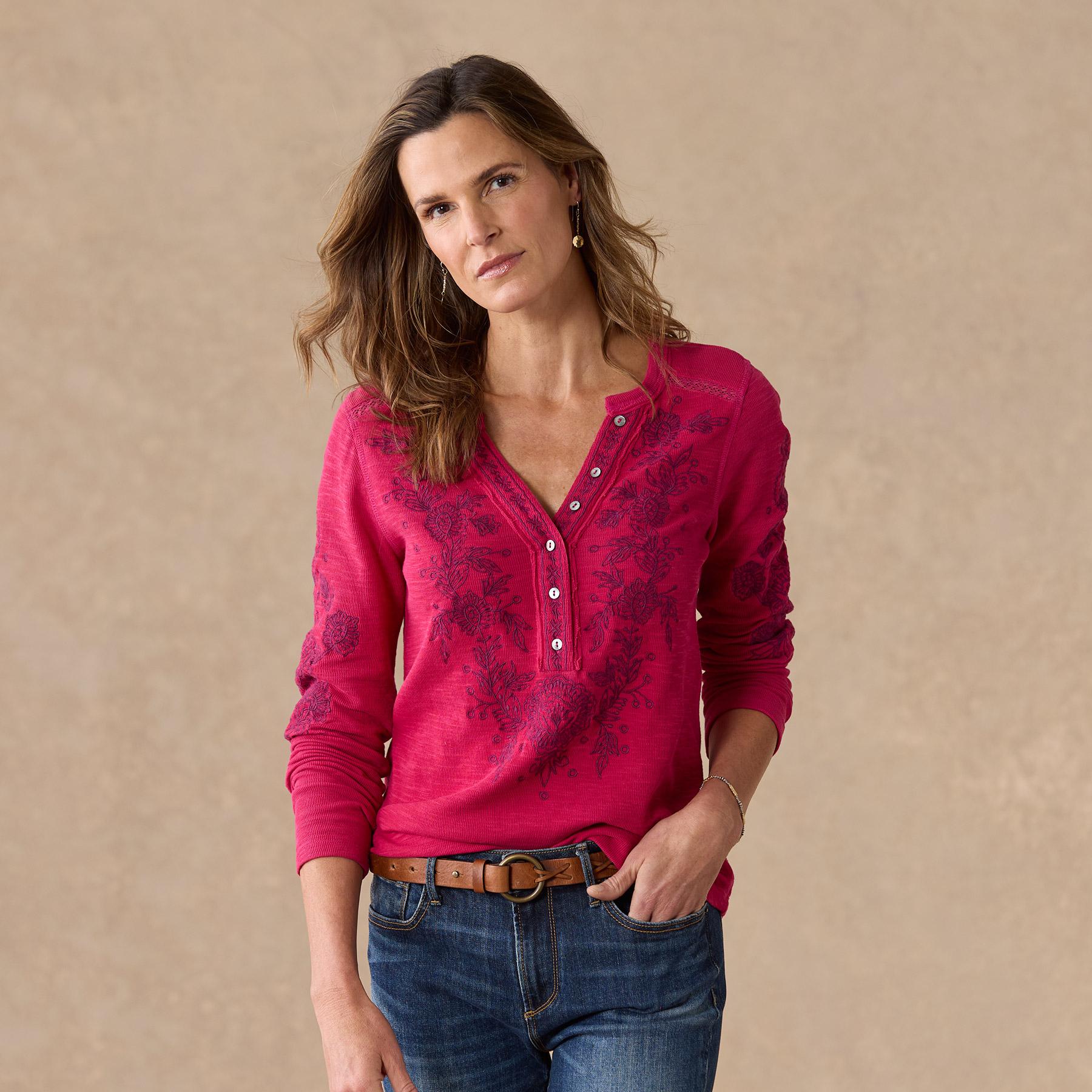 Artisan Floral Henley - Sundance Catalog