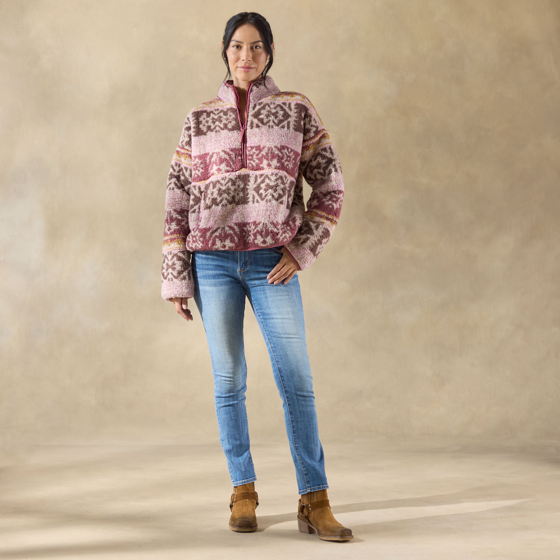 Printed Heidi Sherpa Pullover, Petite