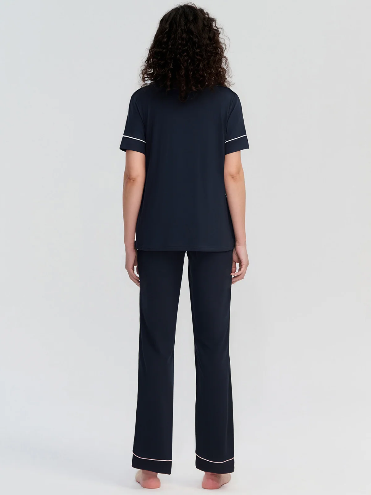 Solid Piped Short Sleeve Pajamas Set