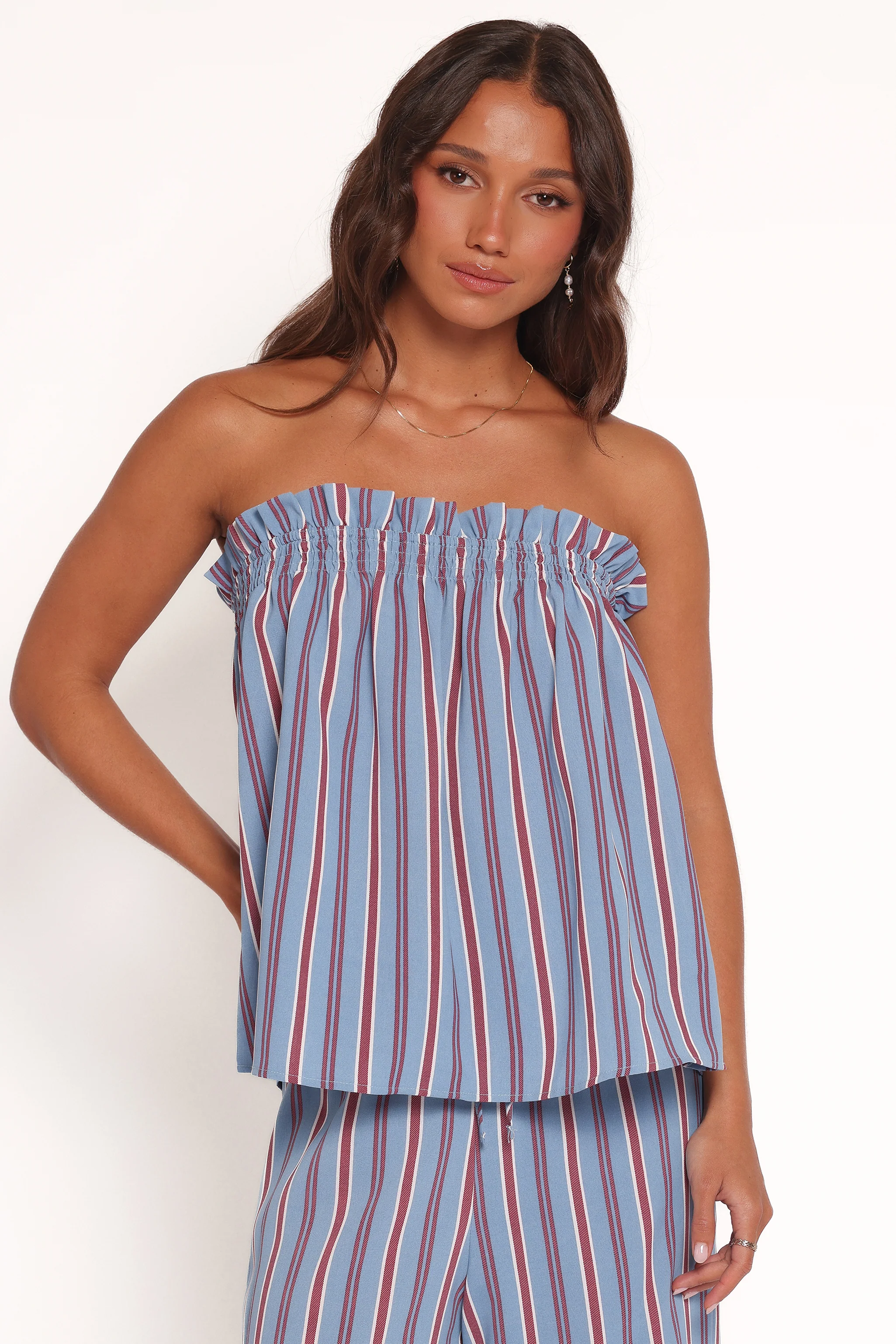 Zemira Strapless Top - Blue Stripe
