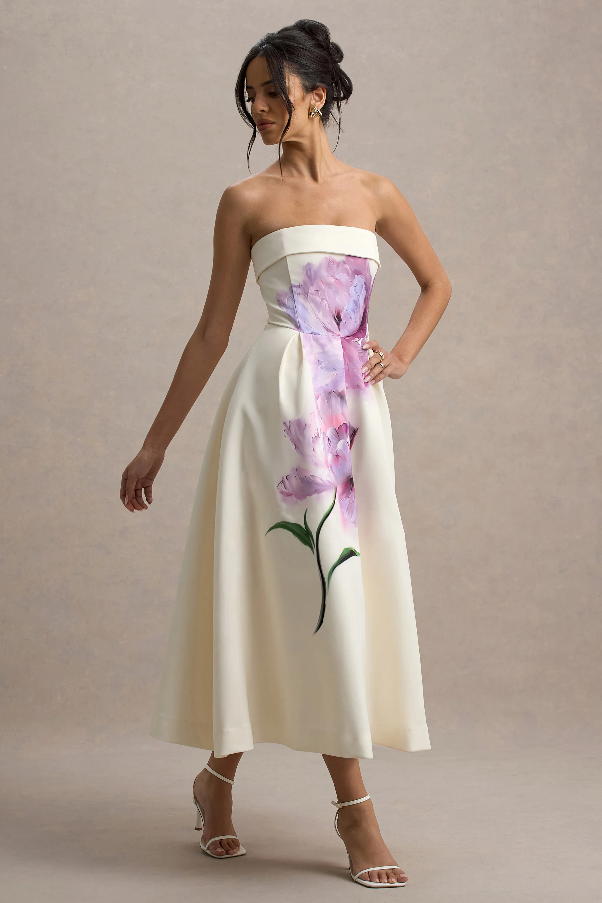 Annalise | Peony Floral Print Bandeau Skater Midi Dress