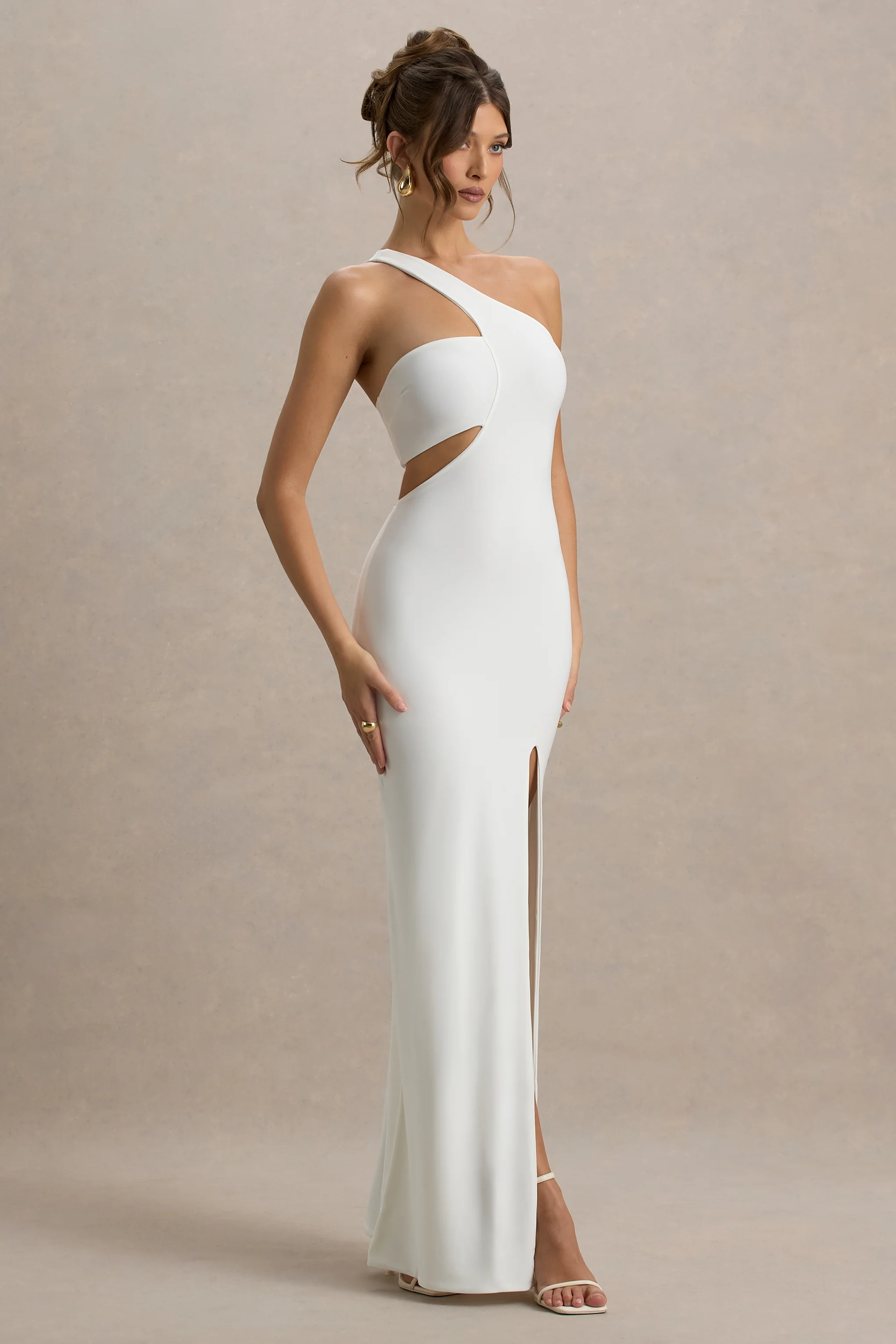 Matiya | White Asymmetric Cut-Out Split Maxi Dress