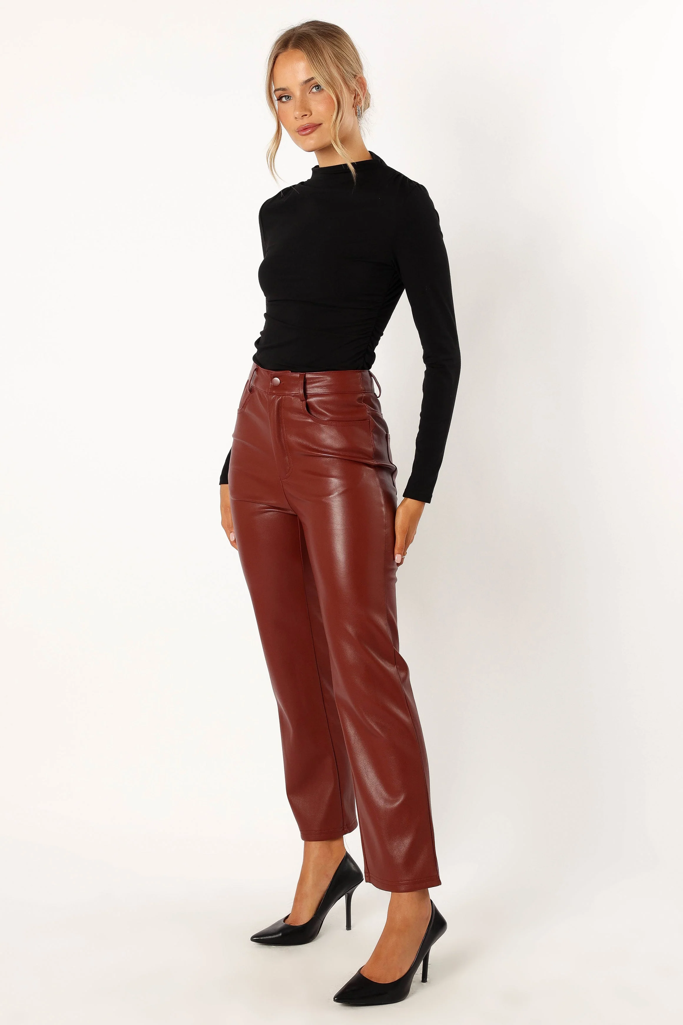 Maverick Vegan Leather Pants - Merlot