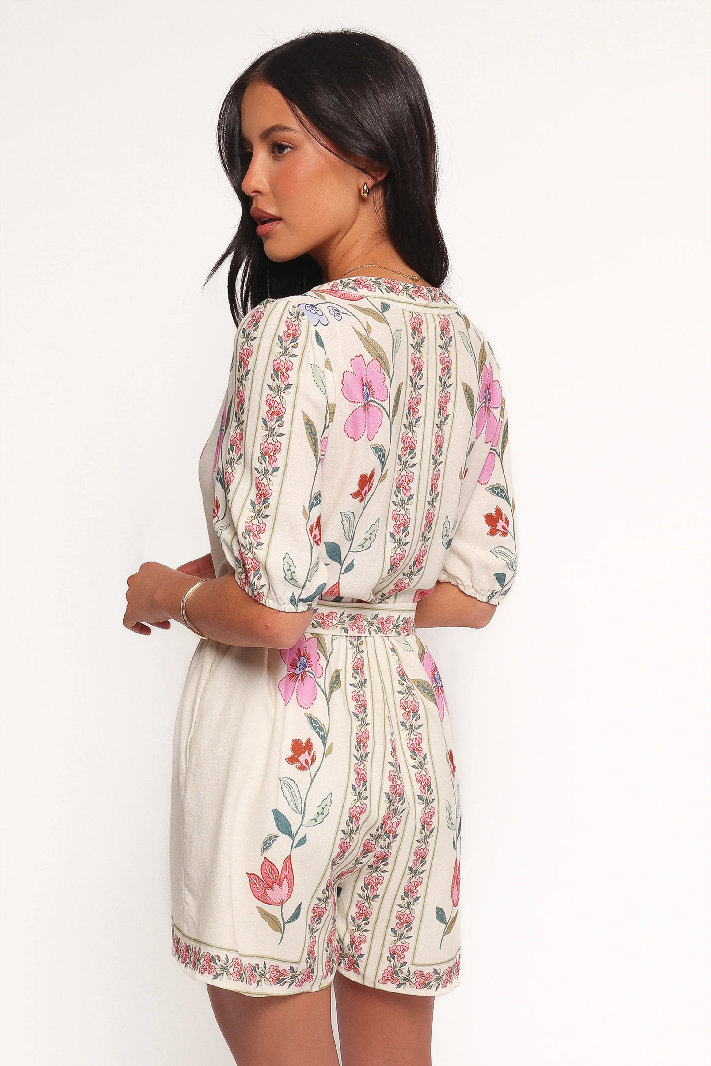 Ginger Tie Waist Romper - Pink Multi