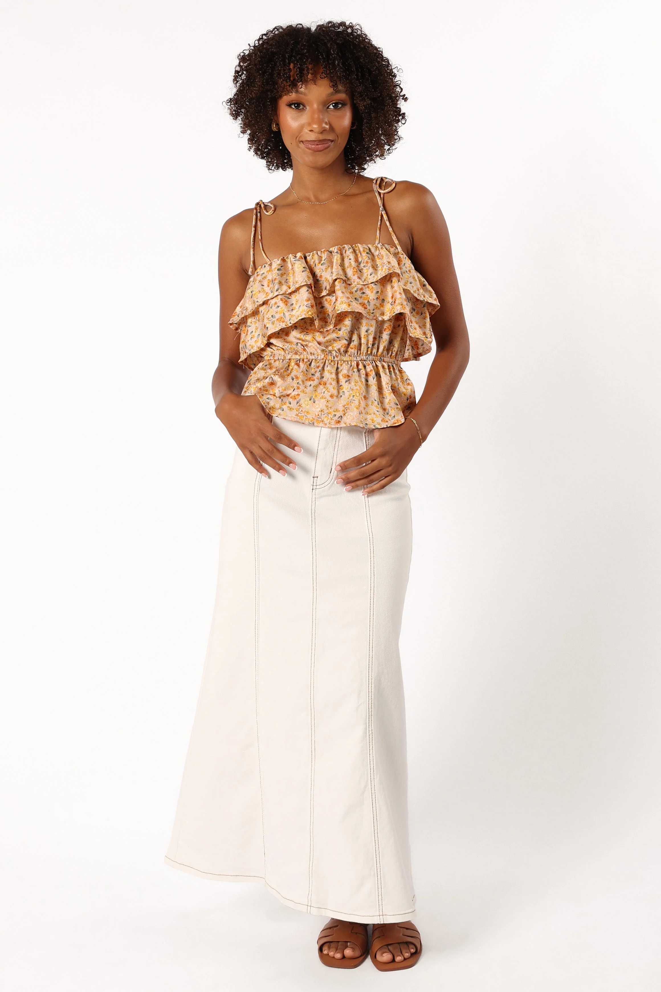 Skyla Ruffle Top - Taupe Multi