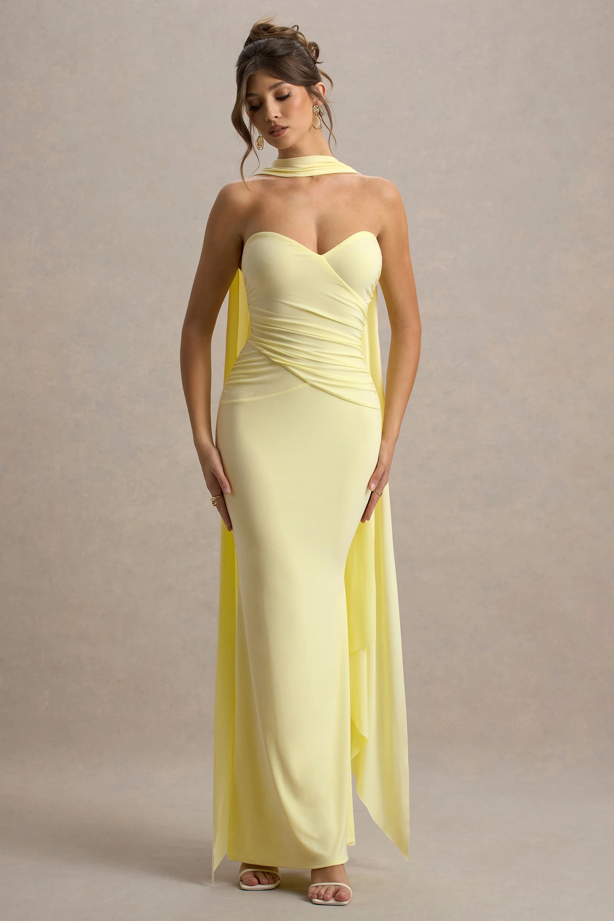 Rosabel | Lemon Sweetheart Maxi Dress With Sash