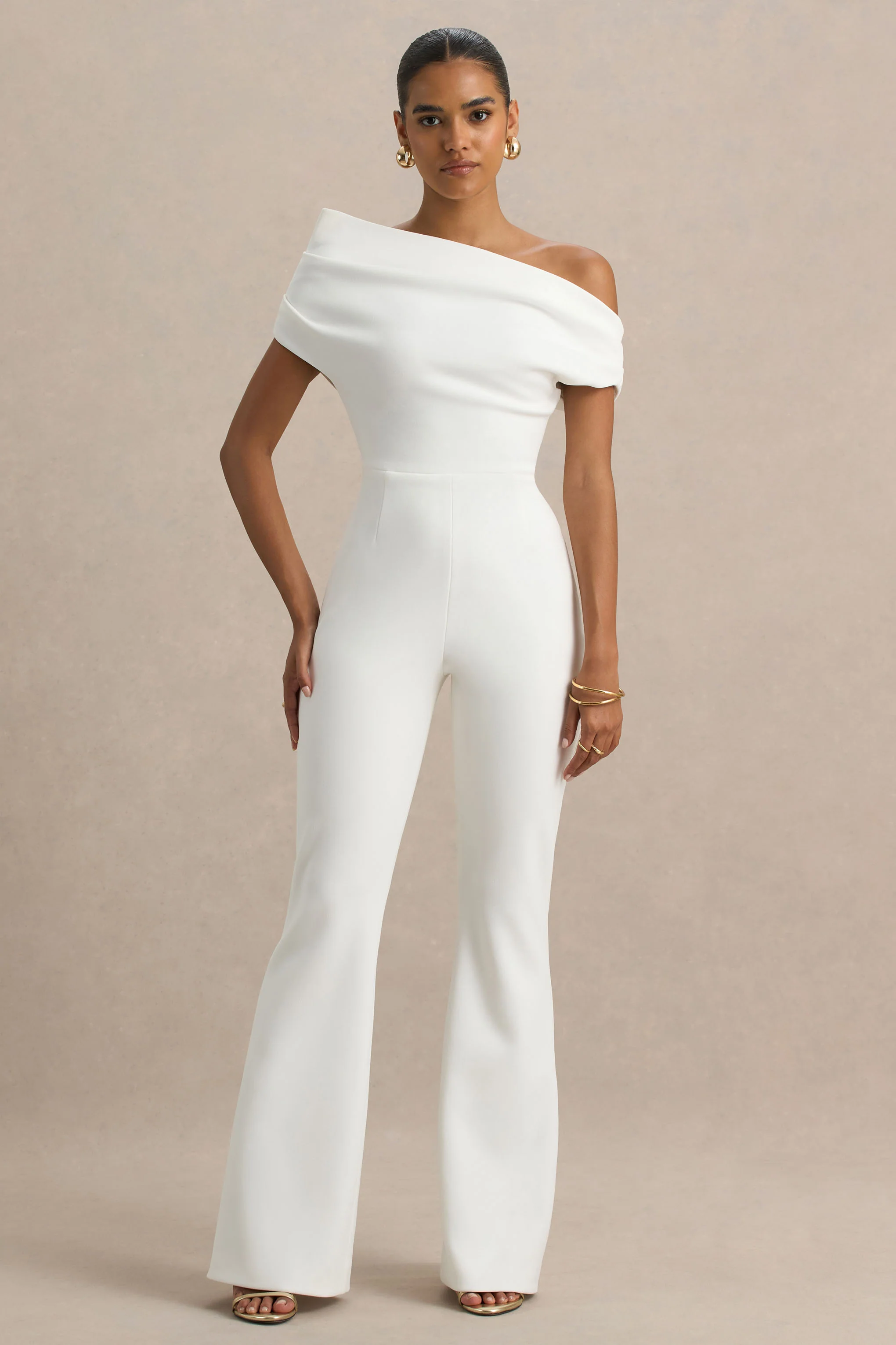 Alexandra | White Asymmetric Draped Jumpsuit