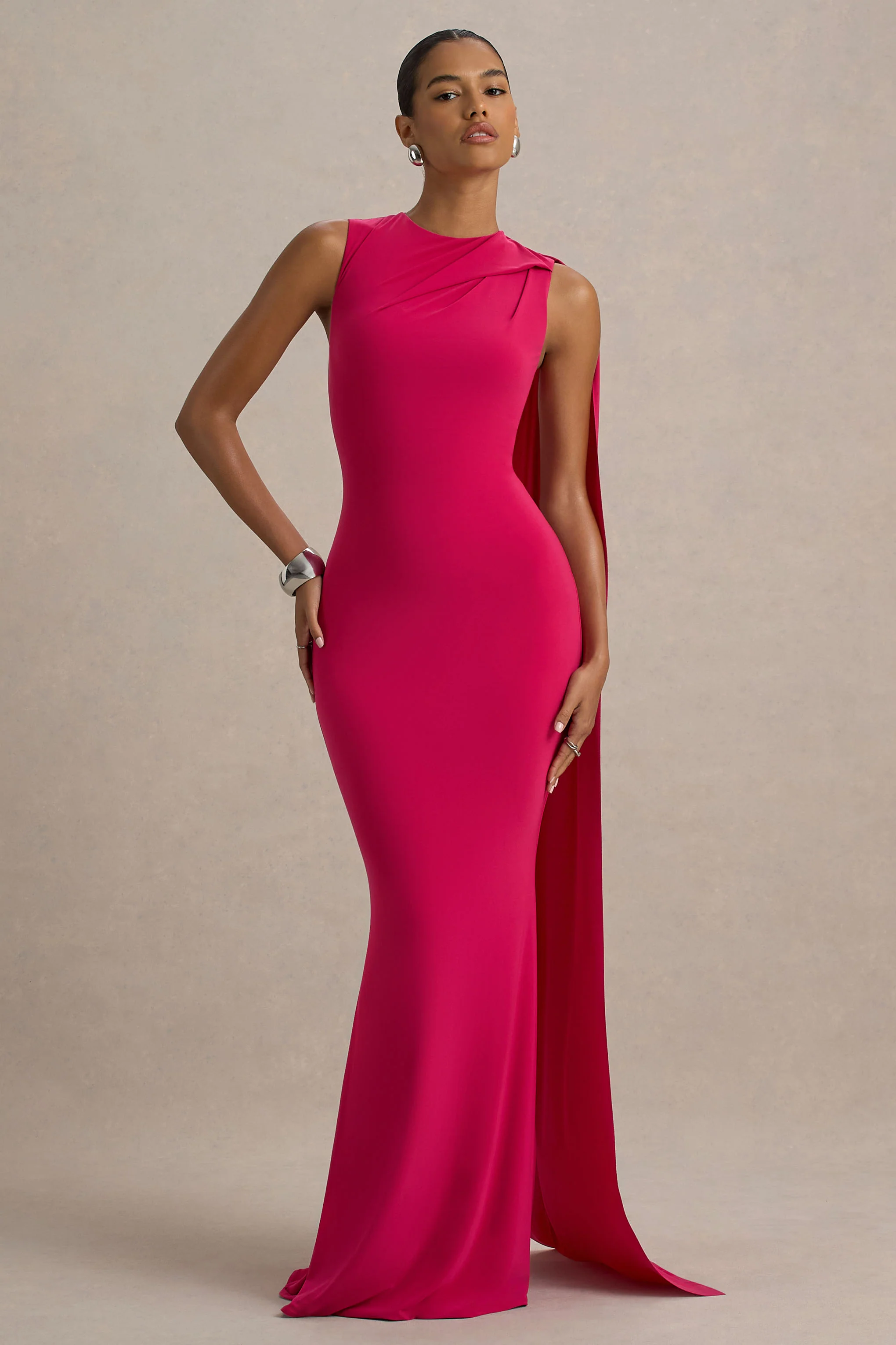 Mia | Hot Pink Maxi Dress With Sash