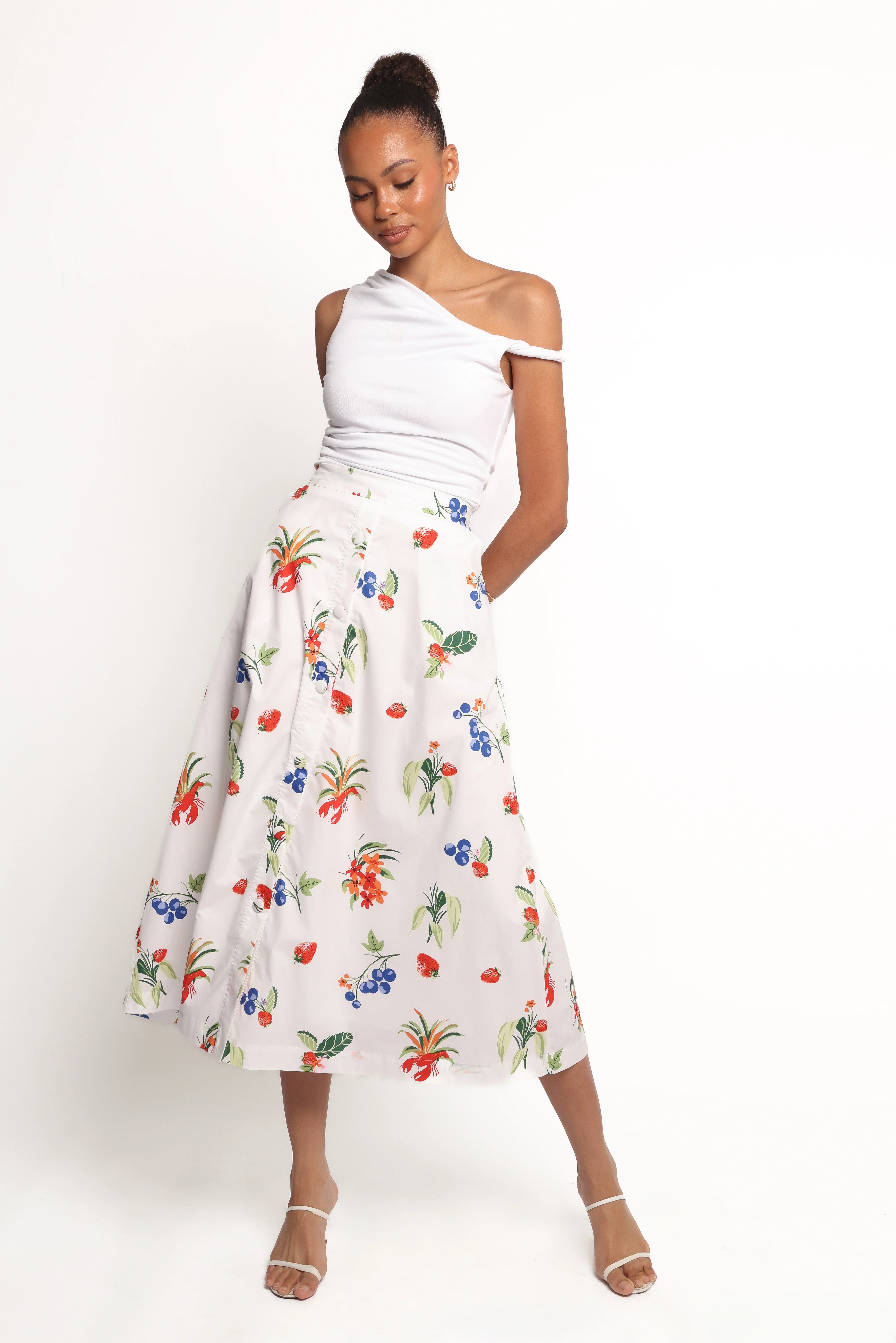 Geneva Midi Skirt - Off White Red