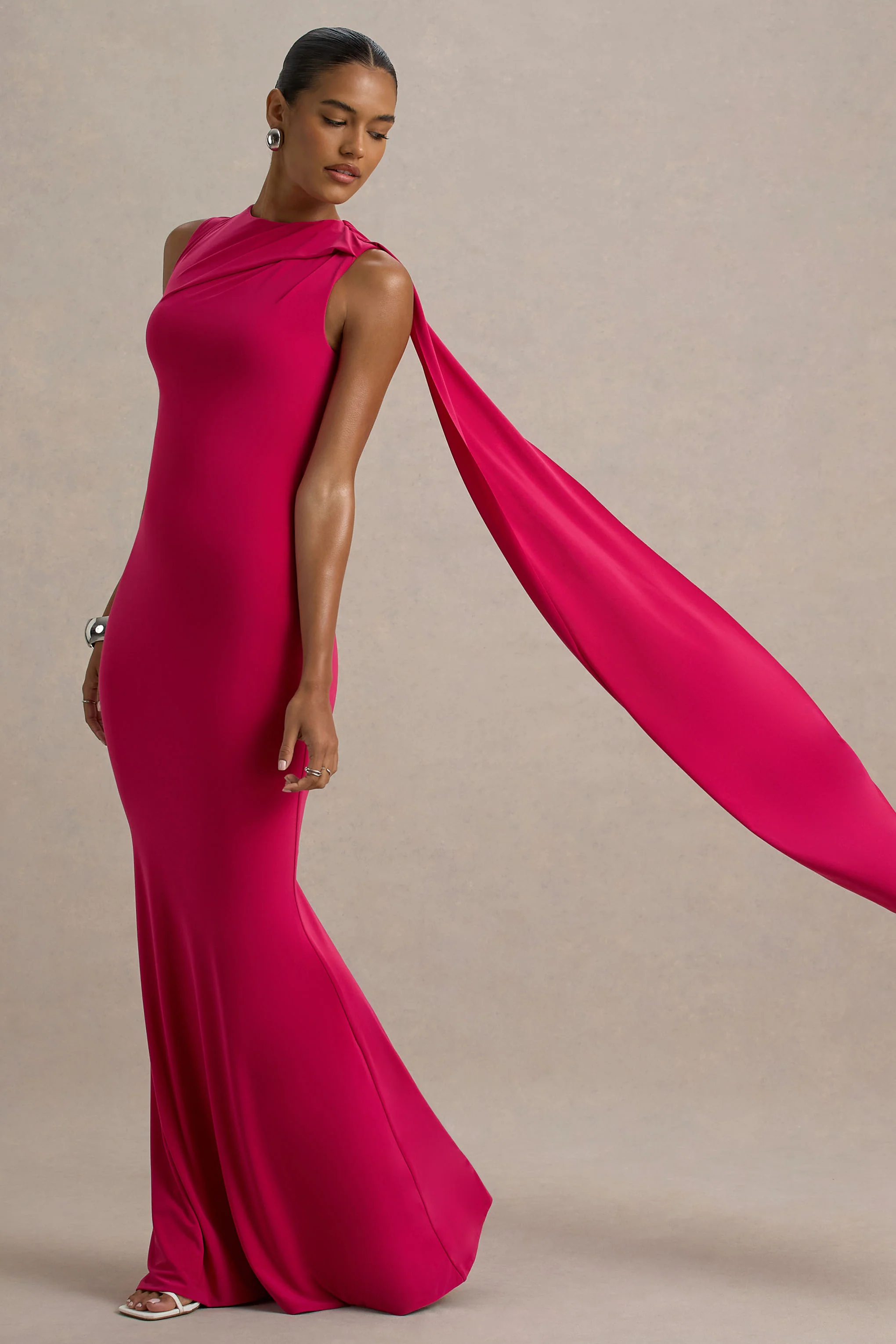 Mia | Hot Pink Maxi Dress With Sash