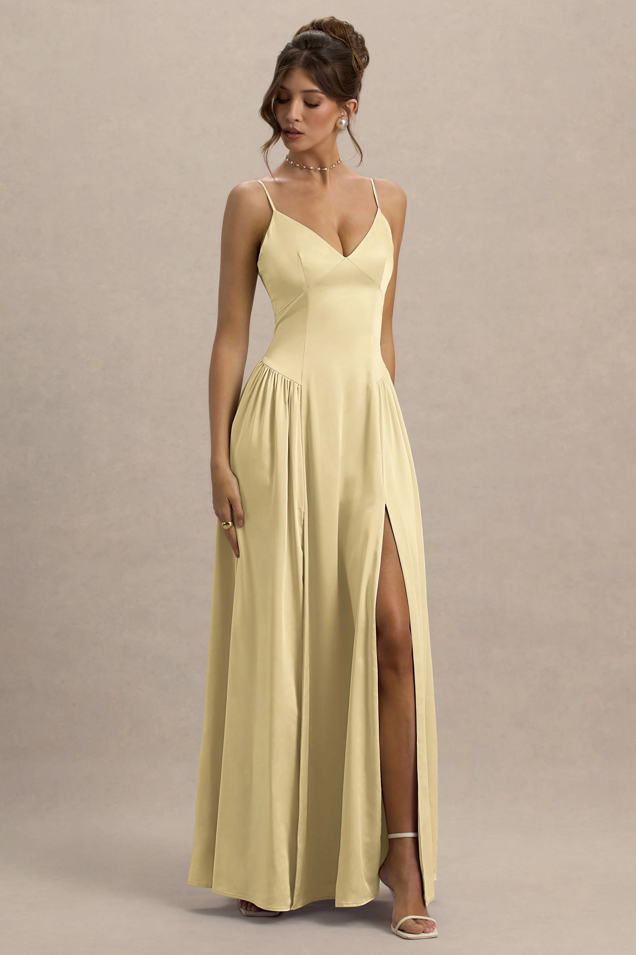 Jonas | Lemon Plunge-Neck Maxi Dress With Cami Straps
