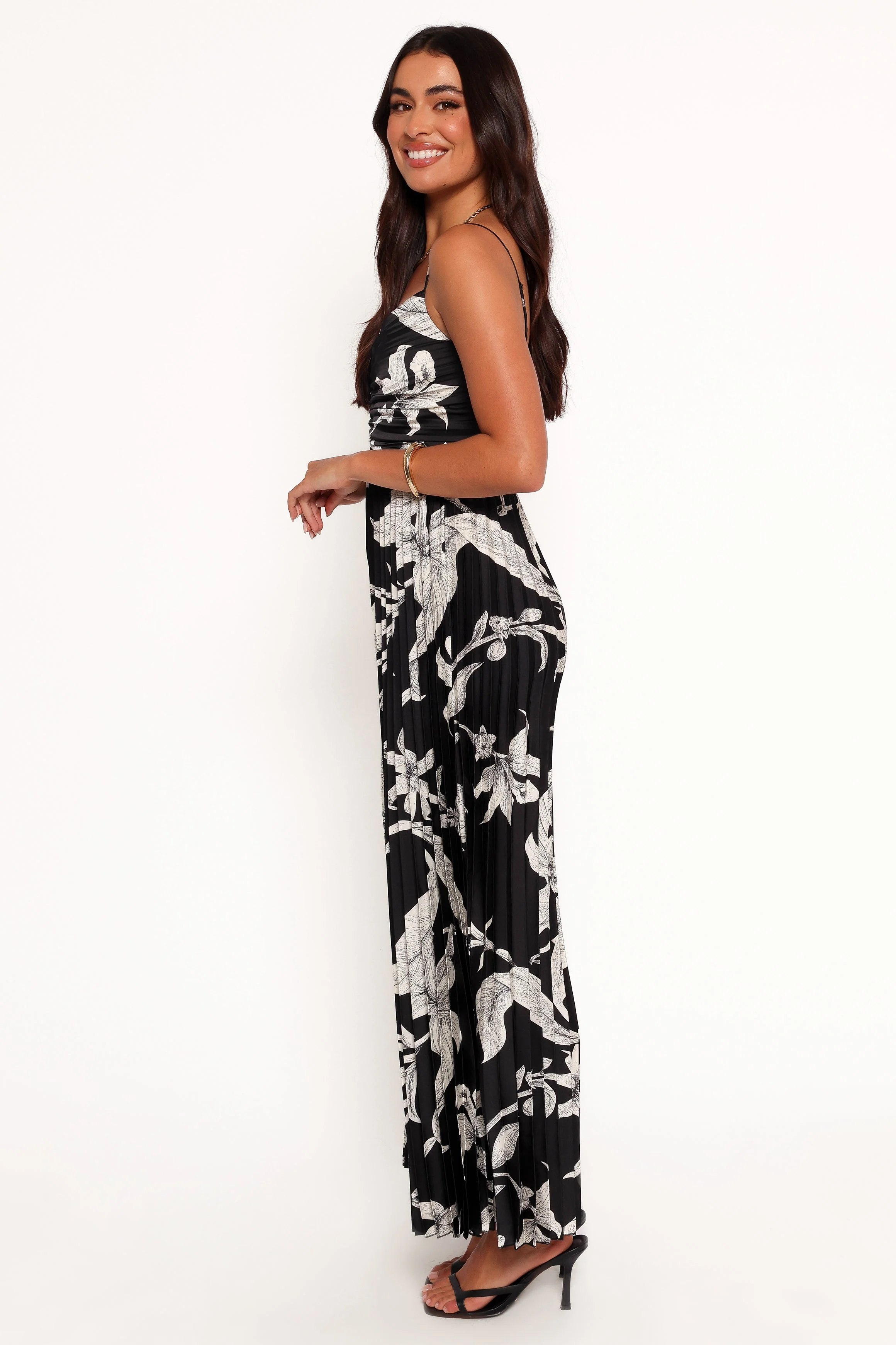 Angelique Pleated Jumpsuit - Black Floral