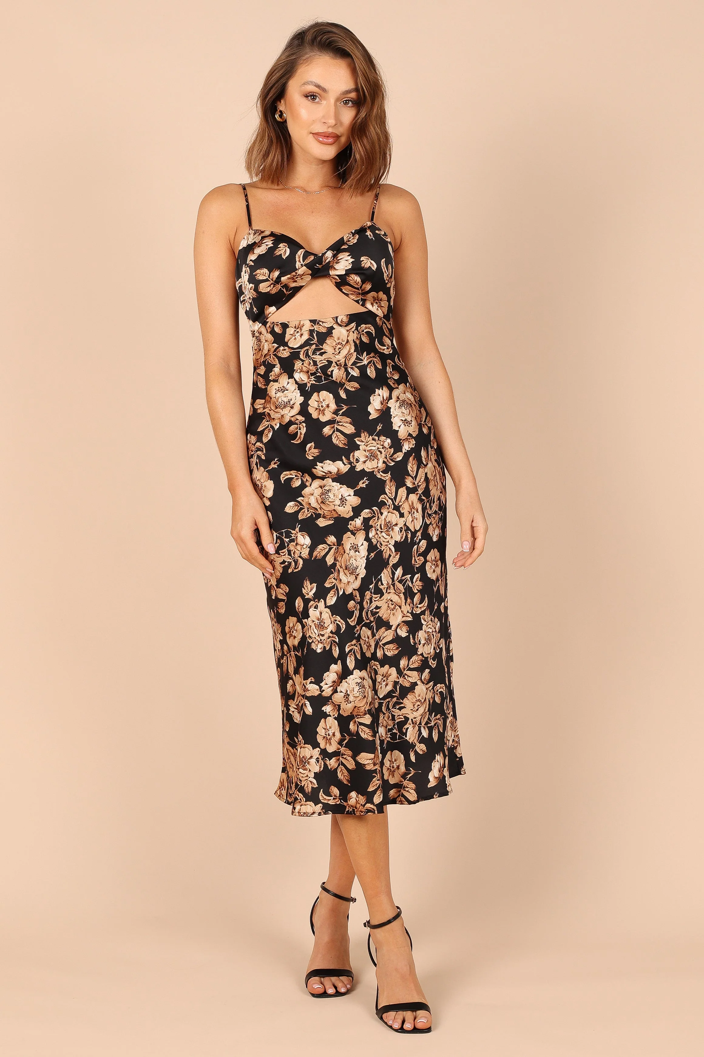 Saga Cut Out Midi Dress - Black Floral