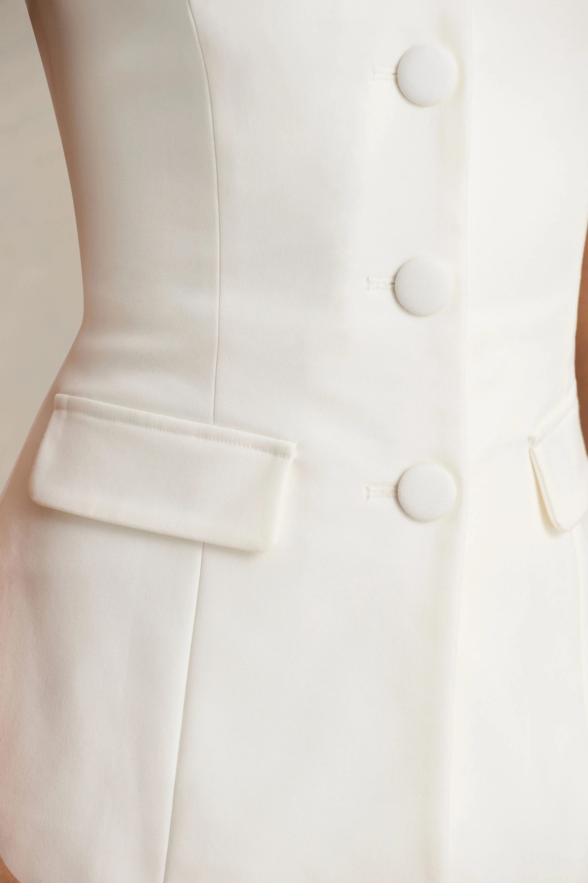 Aceline | White Square-Neck Tailored Jumpsuit