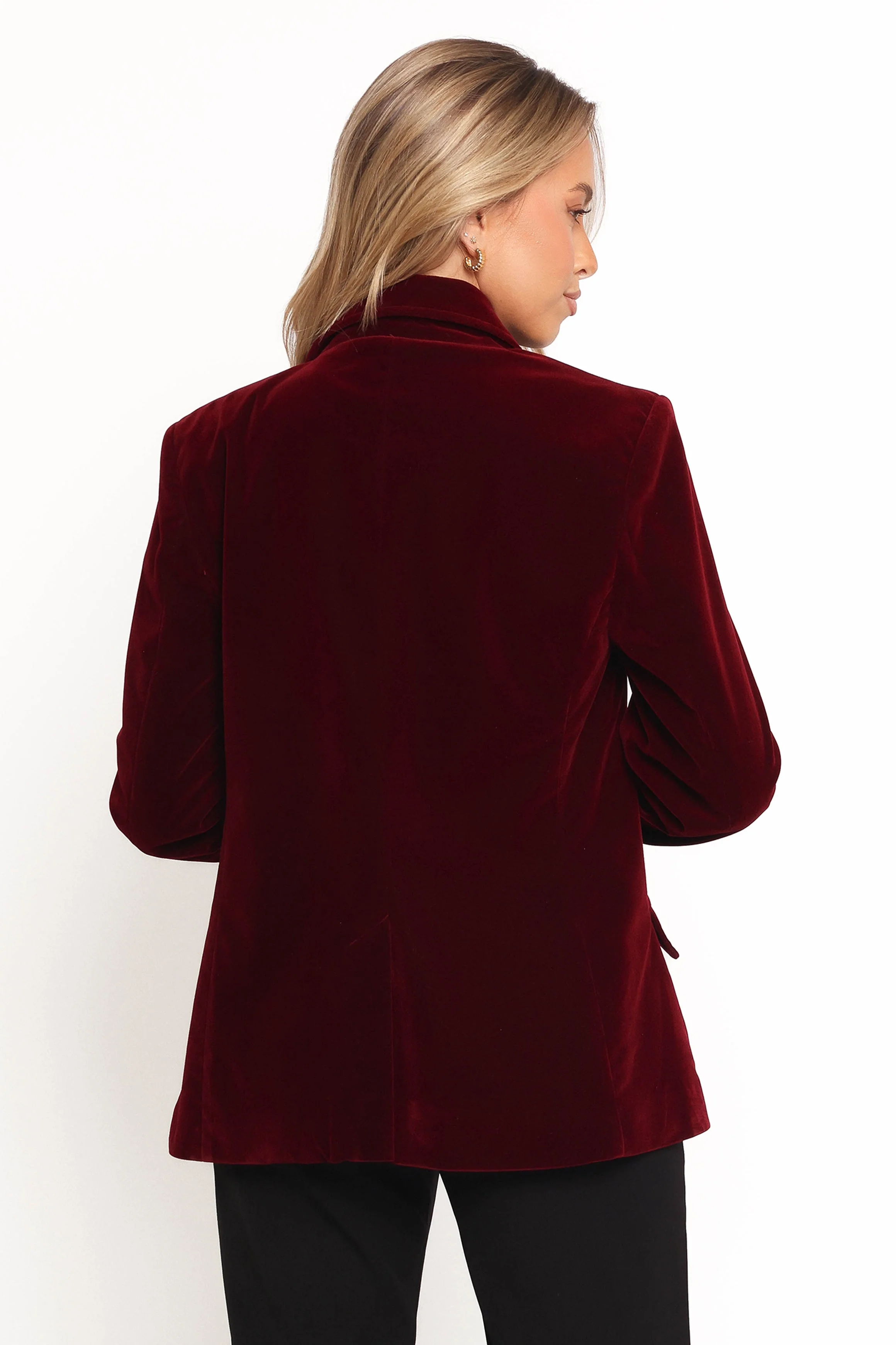Zpya Single Button Velvet Blazer - Berry